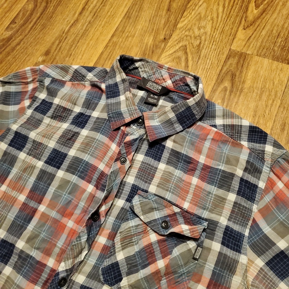 Outdoor Research Shirt Men XL Blue Red Plaid Hiking‎ Outdoors